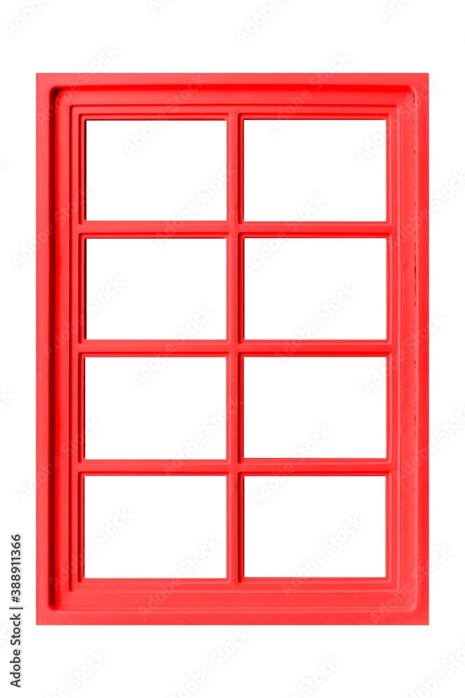 Vintage red wood window frame isolaed on a white background