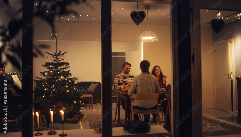 European family having Christmas dinner