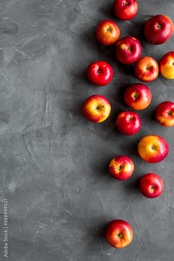 Set of red apples - above view, space for text