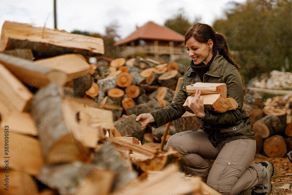 Collects wood to light a fire.