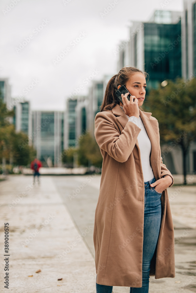 Making business over the phone.