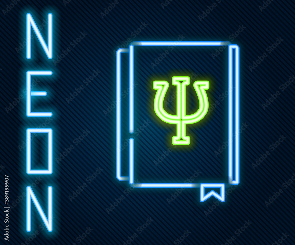 Glowing neon line Psychology book icon isolated on black background. Psi symbol. Mental health conce