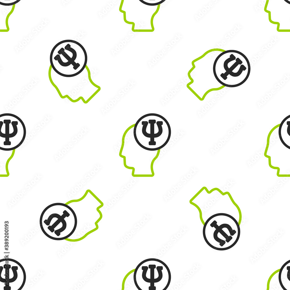 Line Psychology icon isolated seamless pattern on white background. Psi symbol. Mental health concep