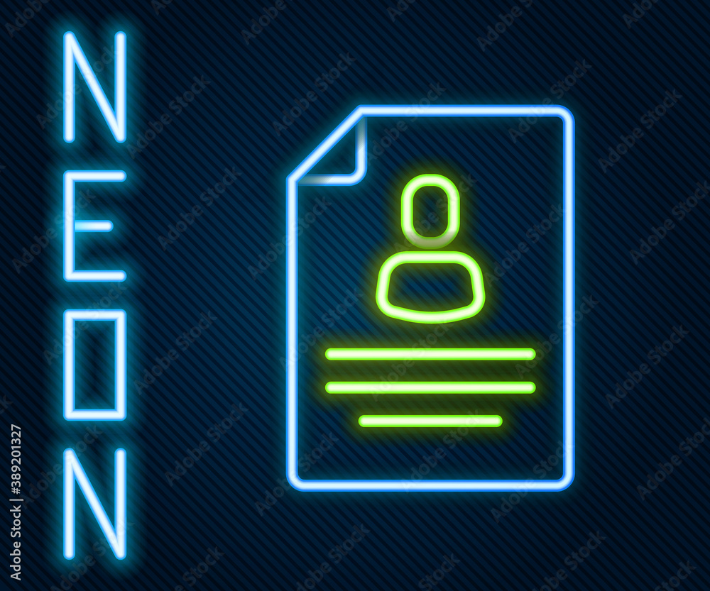 Glowing neon line Resume icon isolated on black background. CV application. Searching professional s