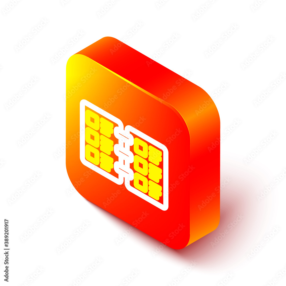 Isometric line Restaurant cafe menu icon isolated on white background. Orange square button. Vector.