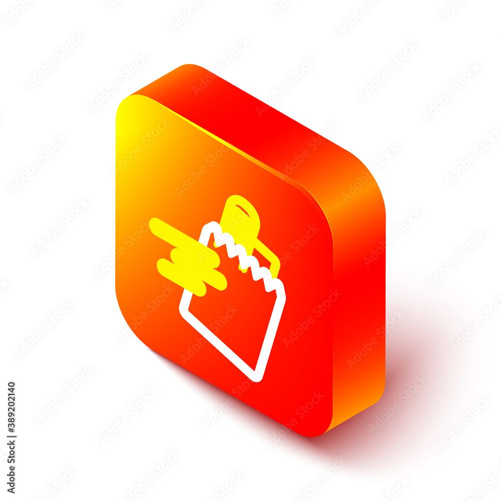 Isometric line Online ordering and fast food delivery icon isolated on white background. Orange squa