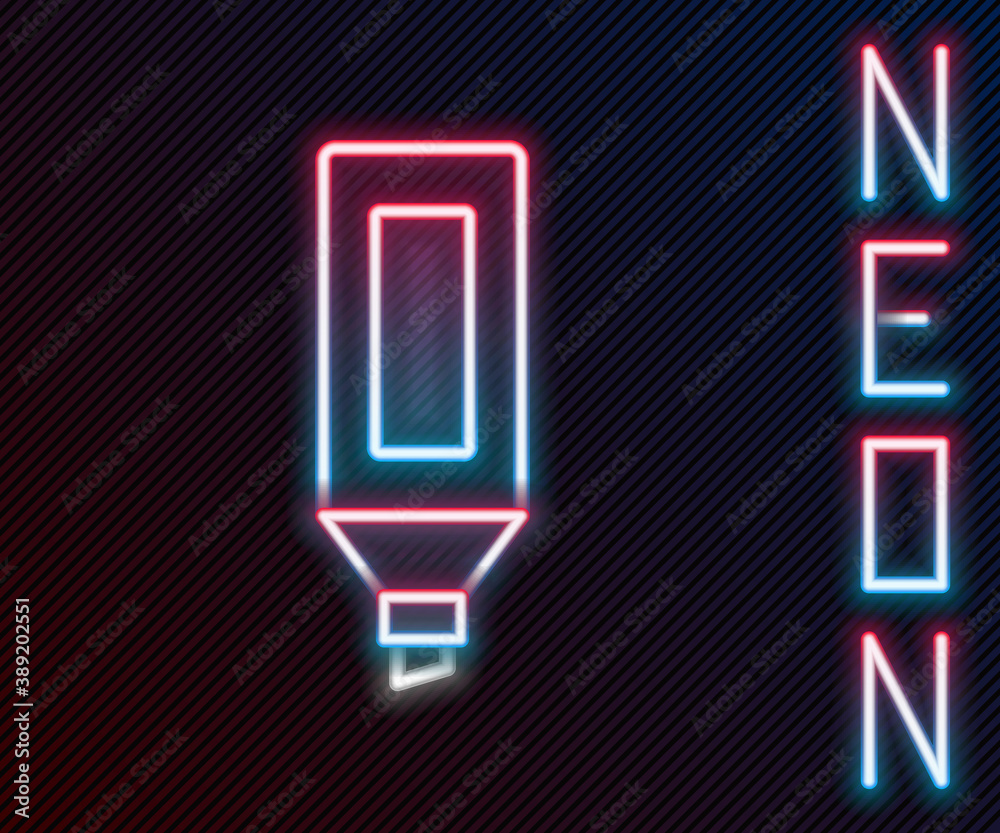 Glowing neon line Marker pen icon isolated on black background. Colorful outline concept. Vector.