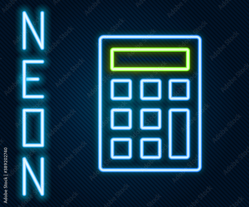 Glowing neon line Calculator icon isolated on black background. Accounting symbol. Business calculat