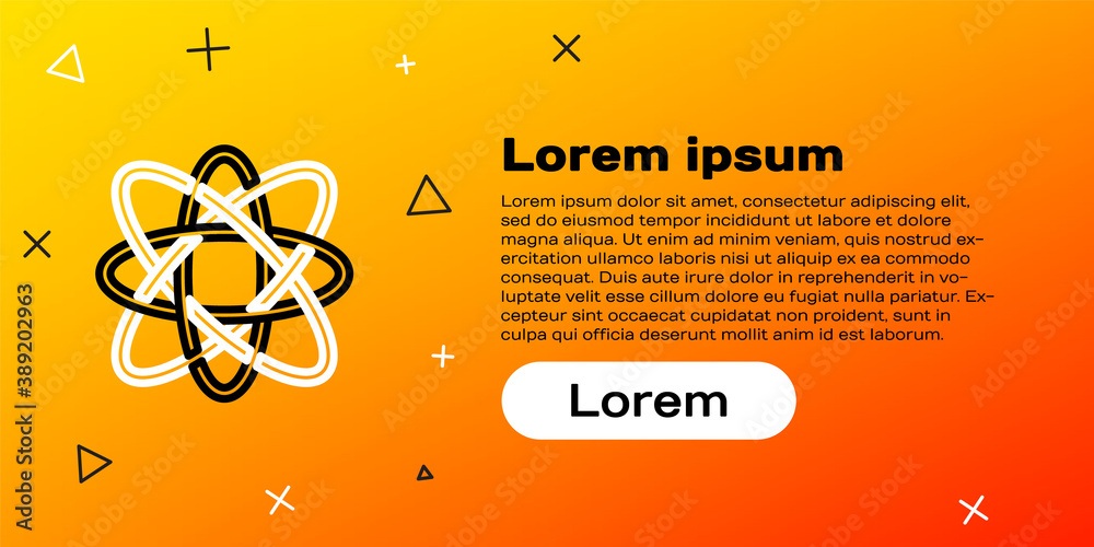 Line Atom icon isolated on yellow background. Symbol of science, education, nuclear physics, scienti