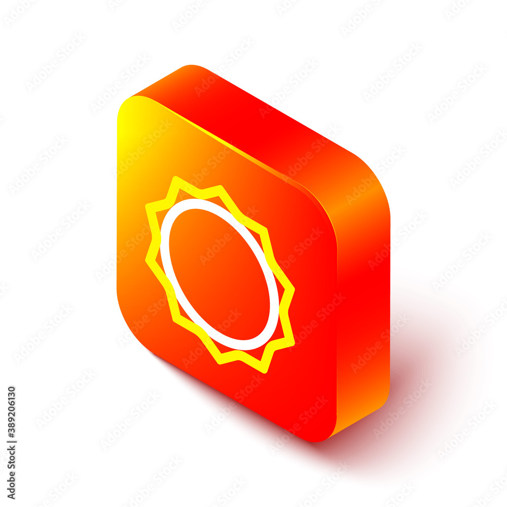 Isometric line Sun icon isolated on white background. Orange square button. Vector.