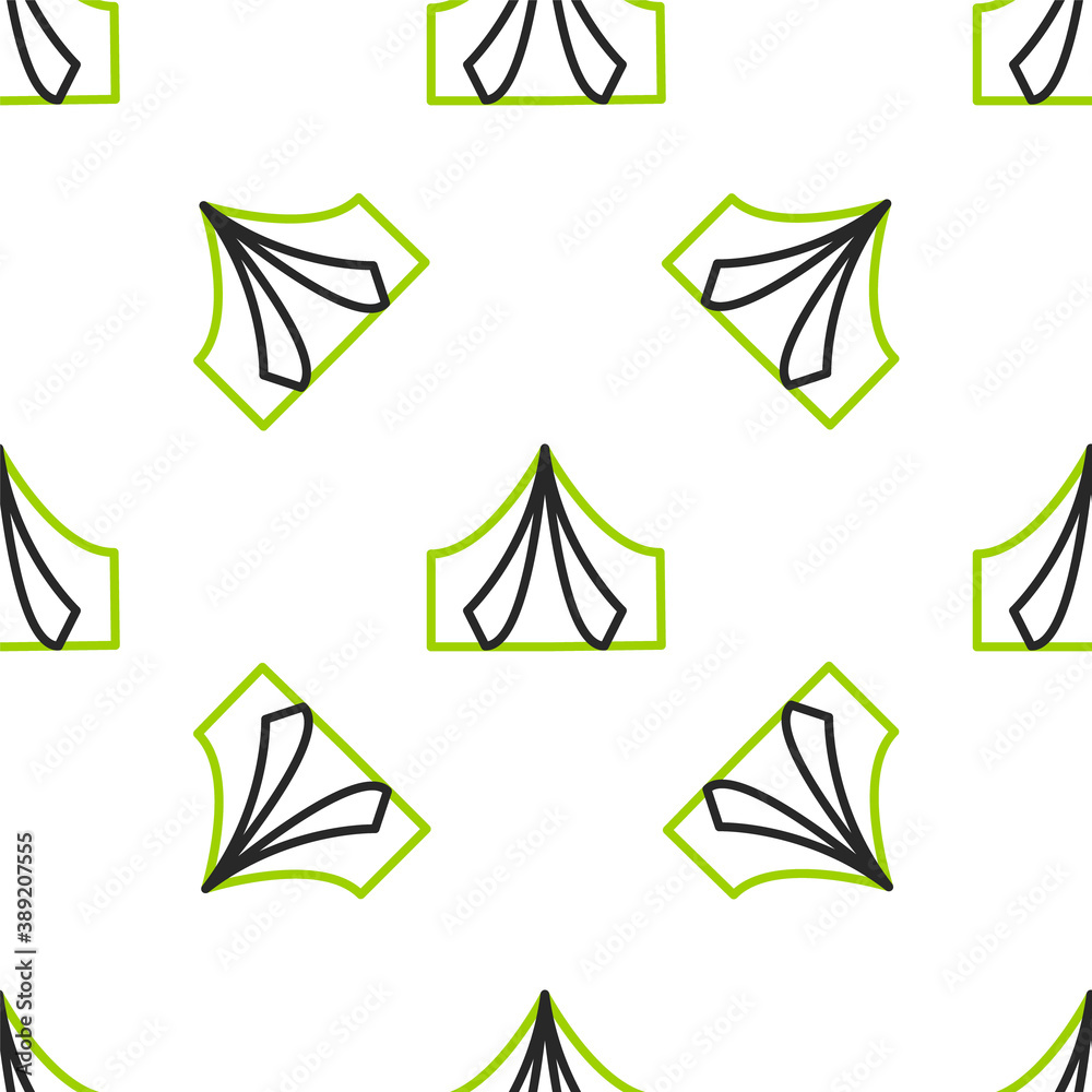 Line Tourist tent icon isolated seamless pattern on white background. Camping symbol. Vector.