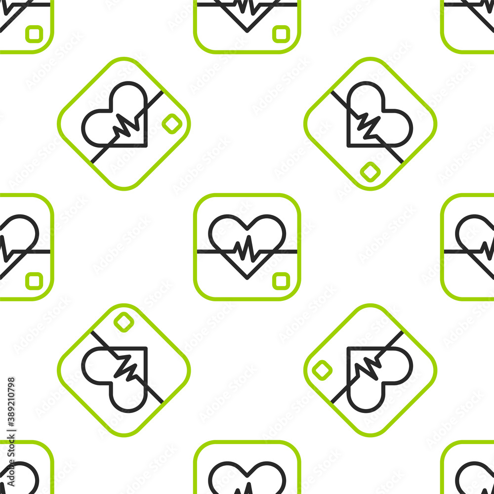 Line Heart rate icon isolated seamless pattern on white background. Heartbeat sign. Heart pulse icon