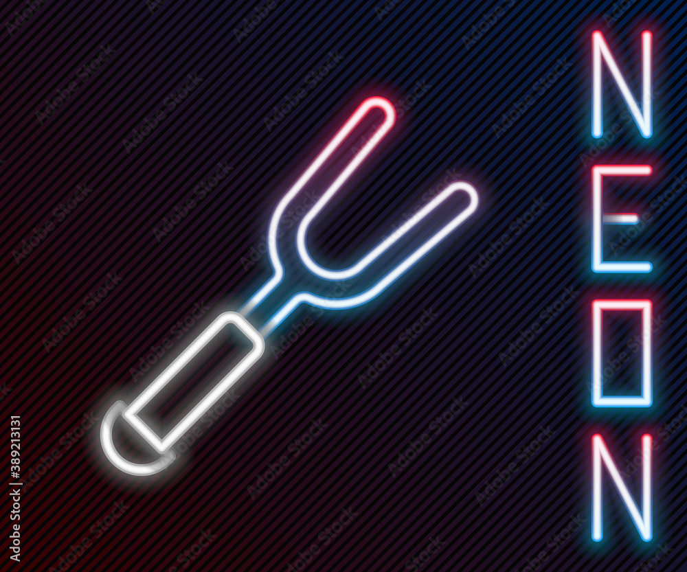 Glowing neon line Barbecue fork icon isolated on black background. BBQ fork sign. Barbecue and grill