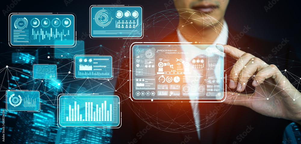 Engineering technology and industry 4.0 smart factory concept with icon graphic showing automation s