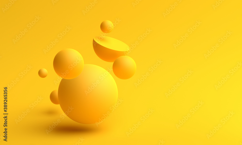 Abstract 3d render of composition with yellow spheres, modern background design