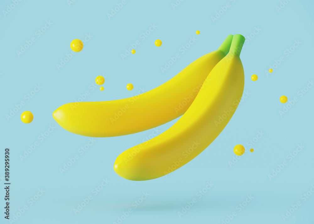 Minimal object for food and beverage concept. Banana cartoon style on blue background. 3d rendering 