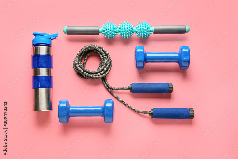 Sports equipment with body roller on color background