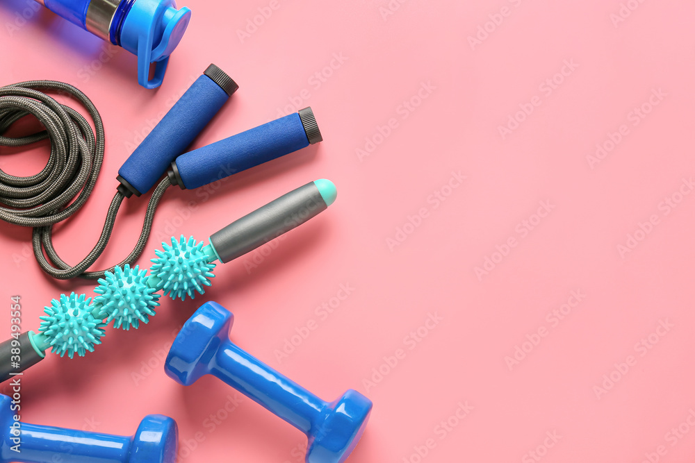 Sports equipment with body roller on color background