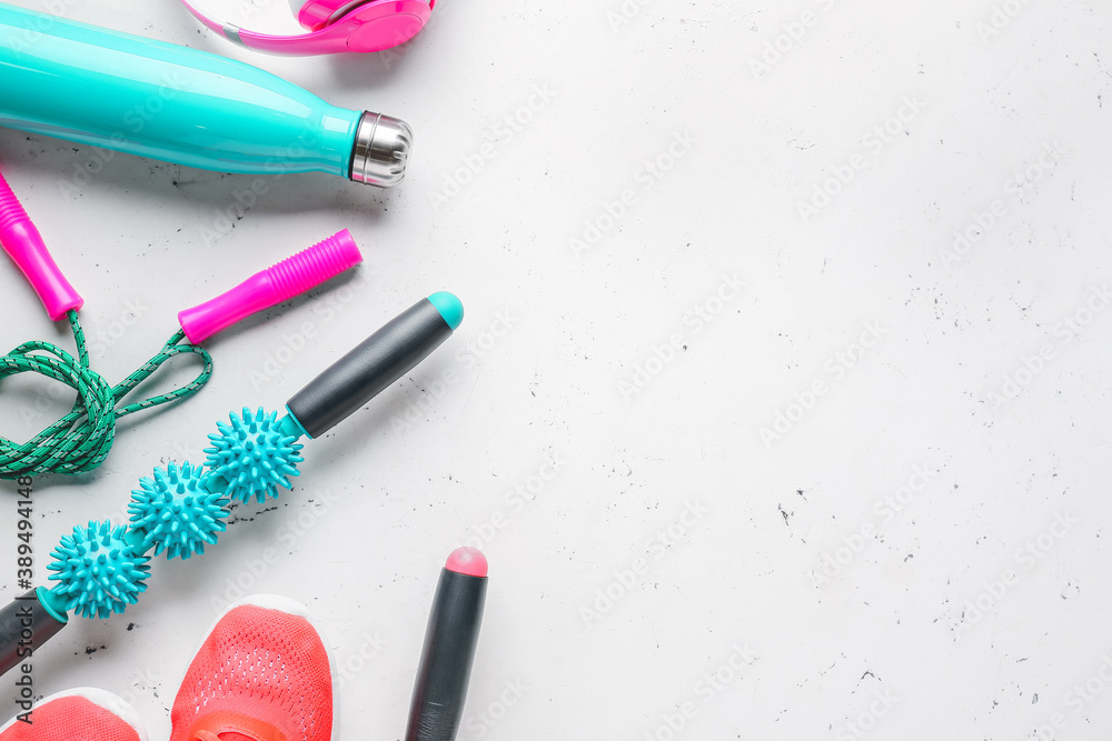 Sports equipment with body roller on white background