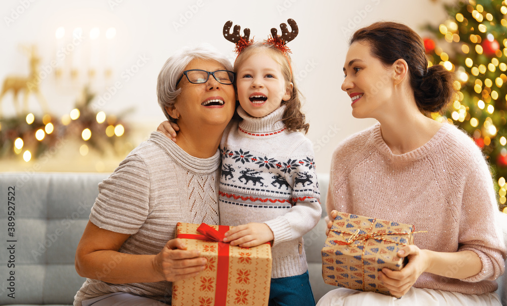 family celebrating Christmas