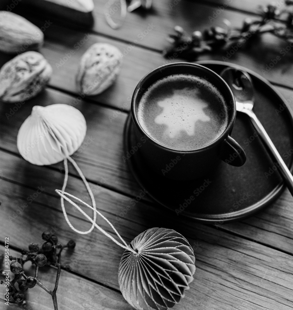 Hot chocolate and walnuts on a Christmas night