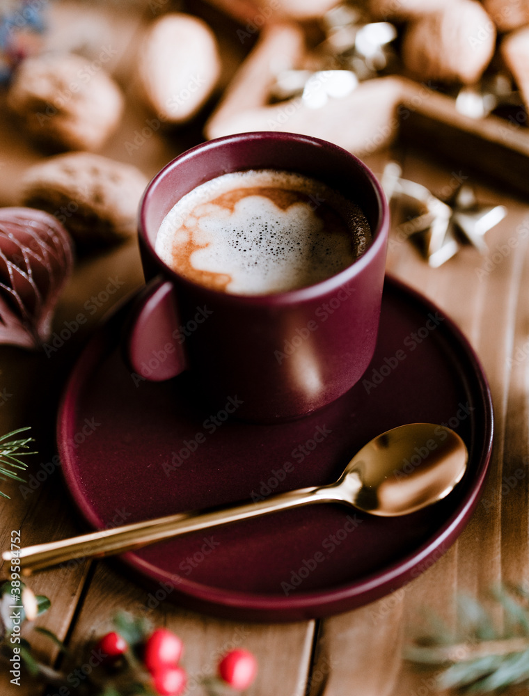 Hot chocolate and walnuts on a Christmas night