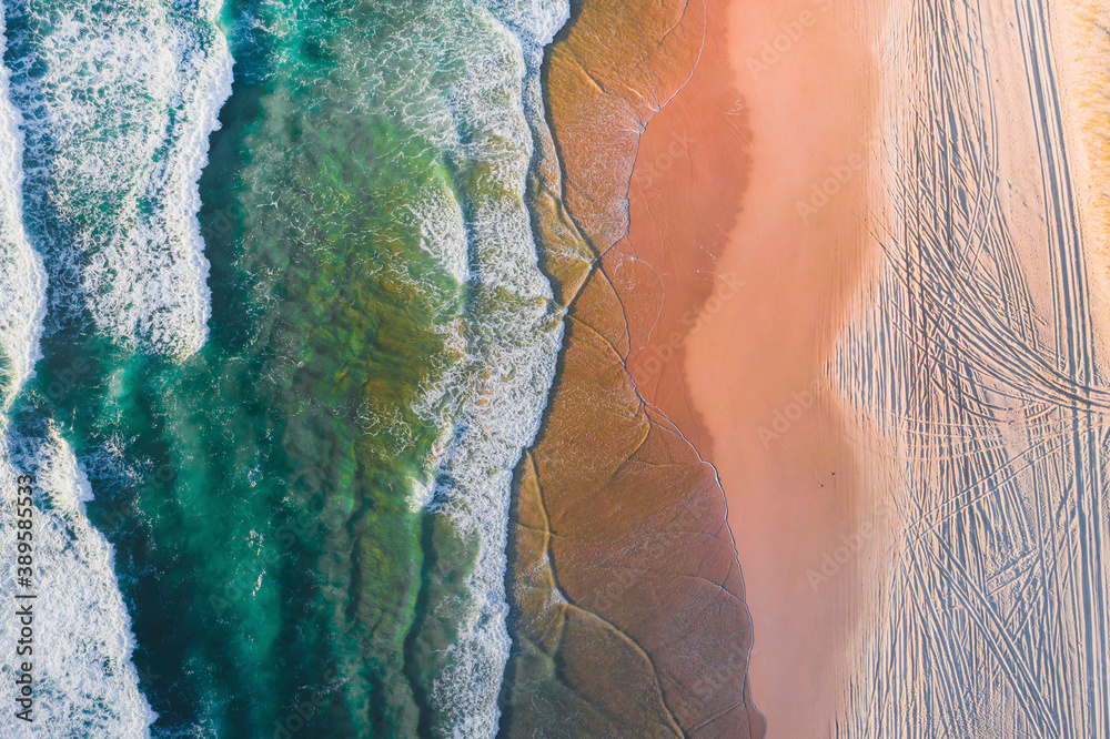 Drone view of the beautiful beach with crystal clear water