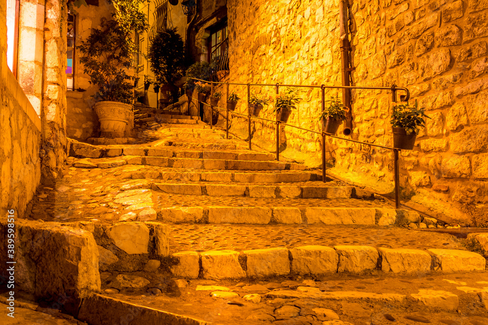 Street in Saint Paul de Vence by night, South of France