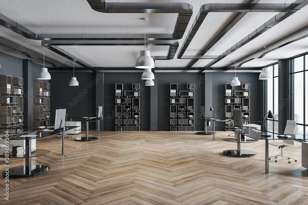 Luxury office interior with computers on table