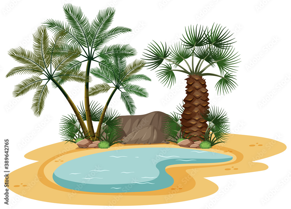 Desert landscape with nature tree elements on white background