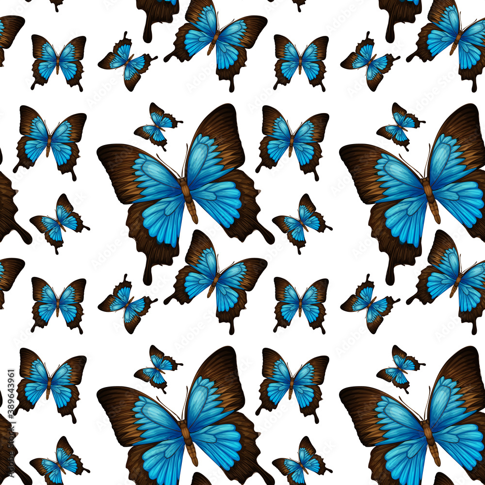 Blue butterfly seamless background