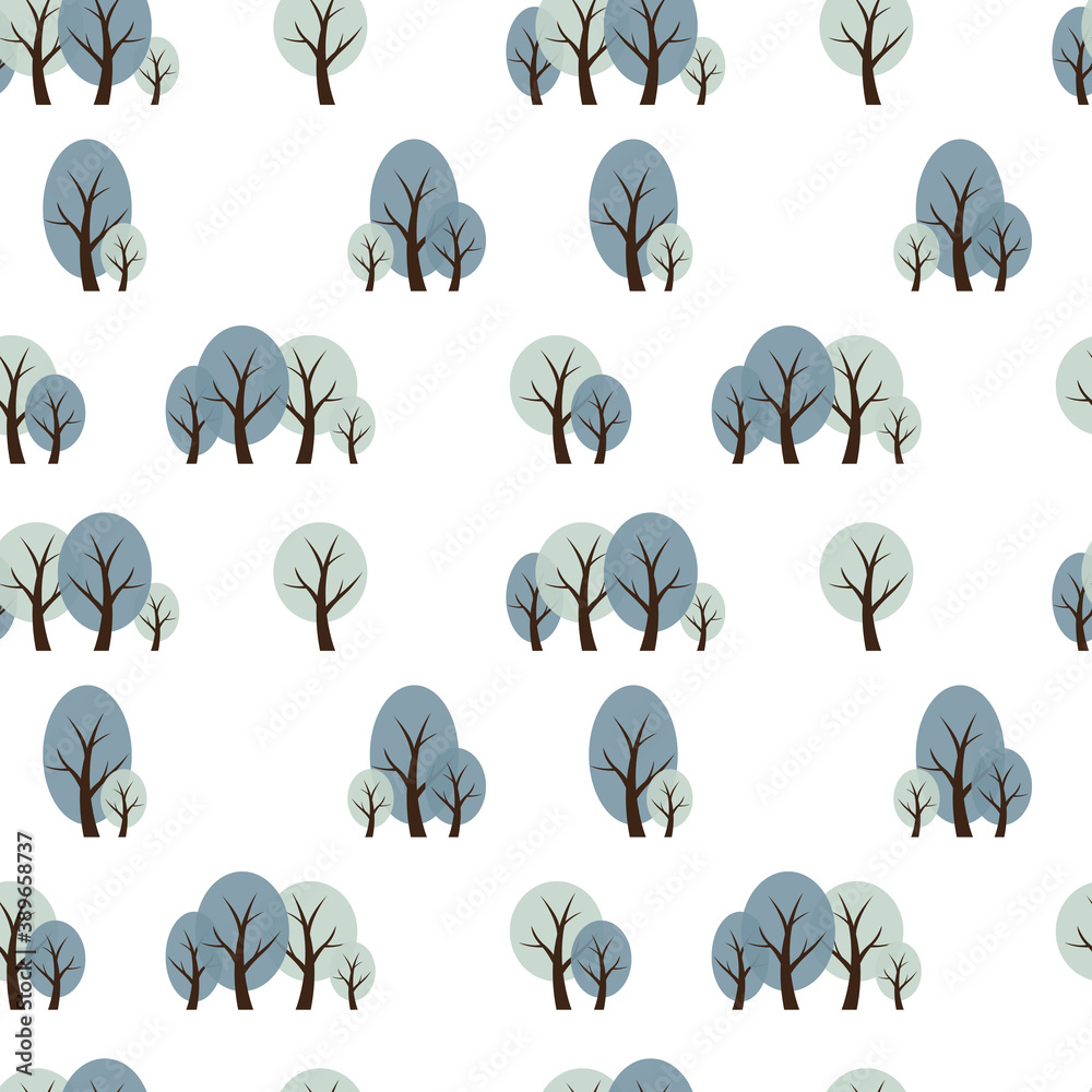 Seamless Pattern Natural Background with Winter Trees. Vector Illustration