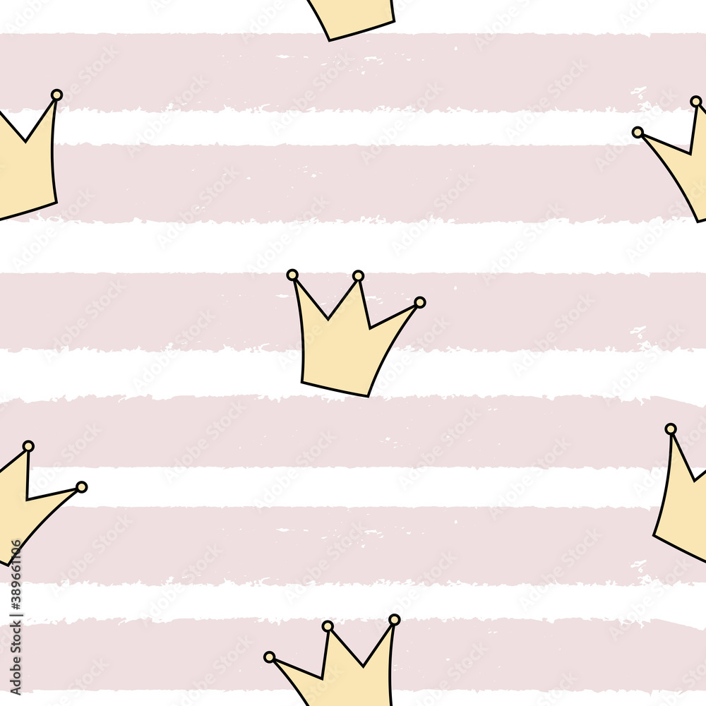 Cute Princess Crown Seamless Pattern Background Vector Illustration