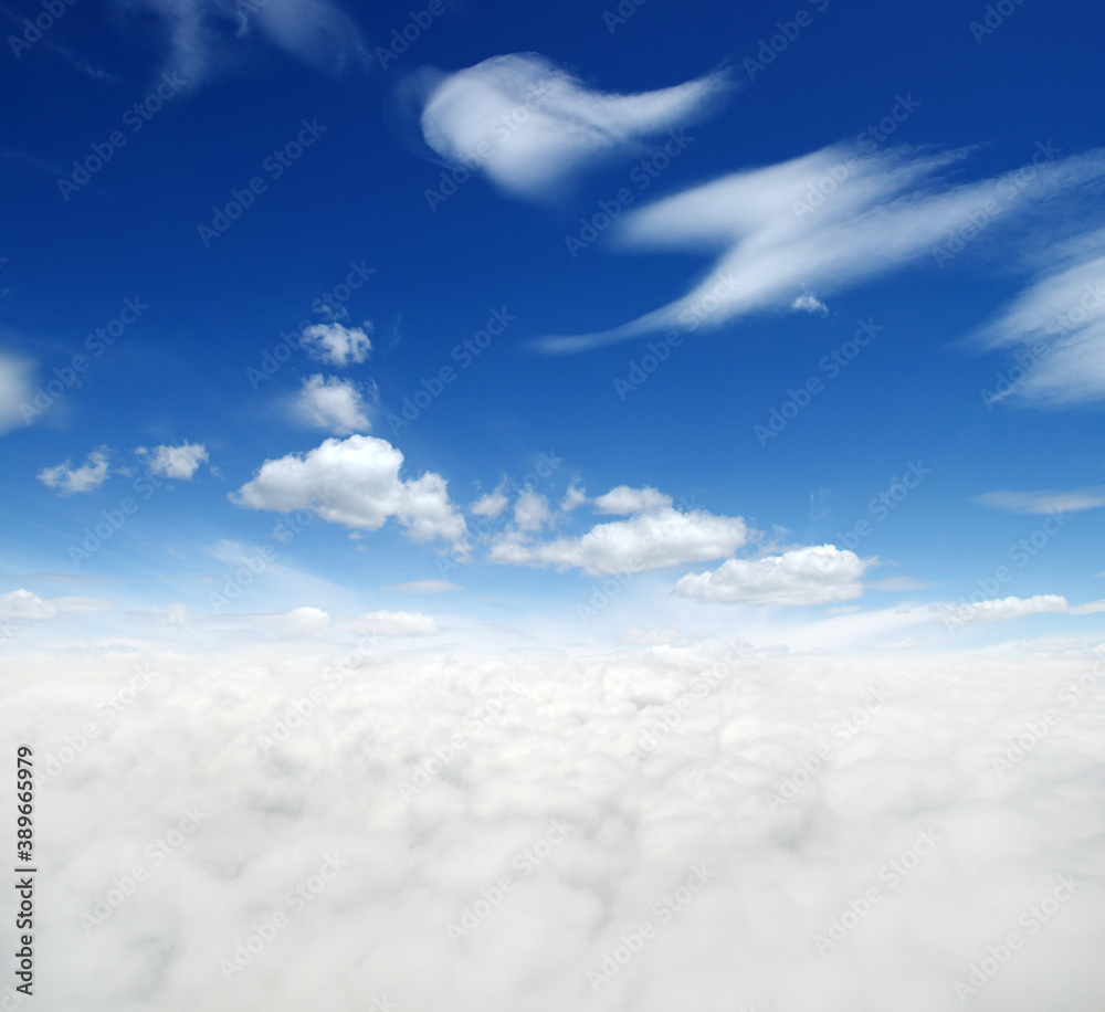 White clouds airplane flying