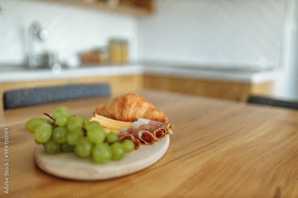 Modern kitchen, board on the desk.