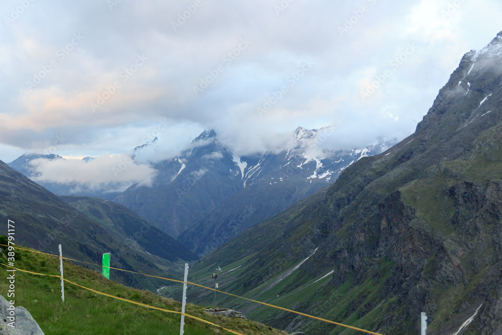 Valley and mountain panorama in Tyrol Alps, Austria