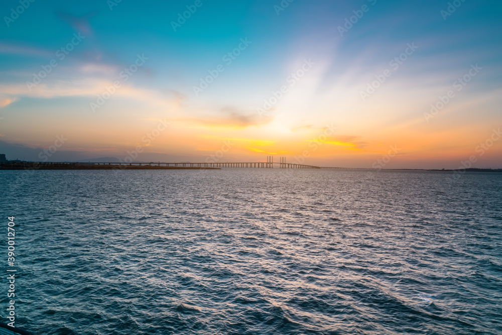 Chinas famous cable-stayed bridge, Jiaozhou Bay Sea-Crossing Bridge in Qingdao, Shandong Province a