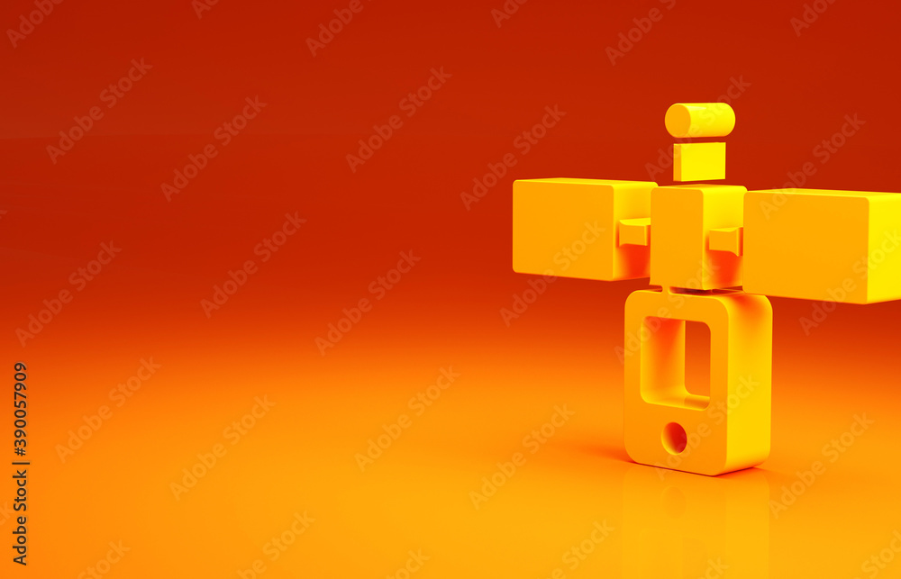 Yellow Satellite icon isolated on orange background. Minimalism concept. 3d illustration 3D render.