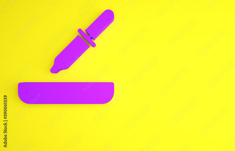 Purple Pipette icon isolated on yellow background. Element of medical, cosmetic, chemistry lab equip