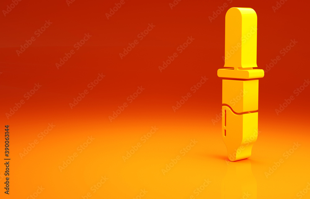 Yellow Pipette icon isolated on orange background. Element of medical, cosmetic, chemistry lab equip