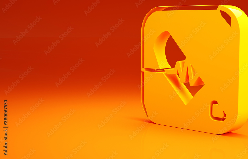 Yellow Heart rate icon isolated on orange background. Heartbeat sign. Heart pulse icon. Cardiogram i