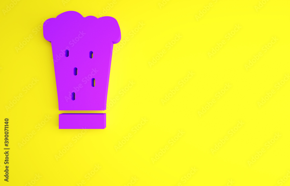 Purple Glass of beer icon isolated on yellow background. Minimalism concept. 3d illustration 3D rend