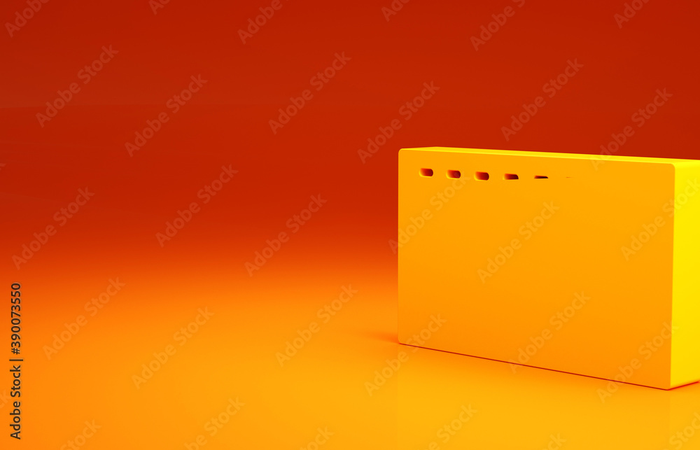 Yellow Play Video with heart icon isolated on orange background. Film strip sign. Minimalism concept