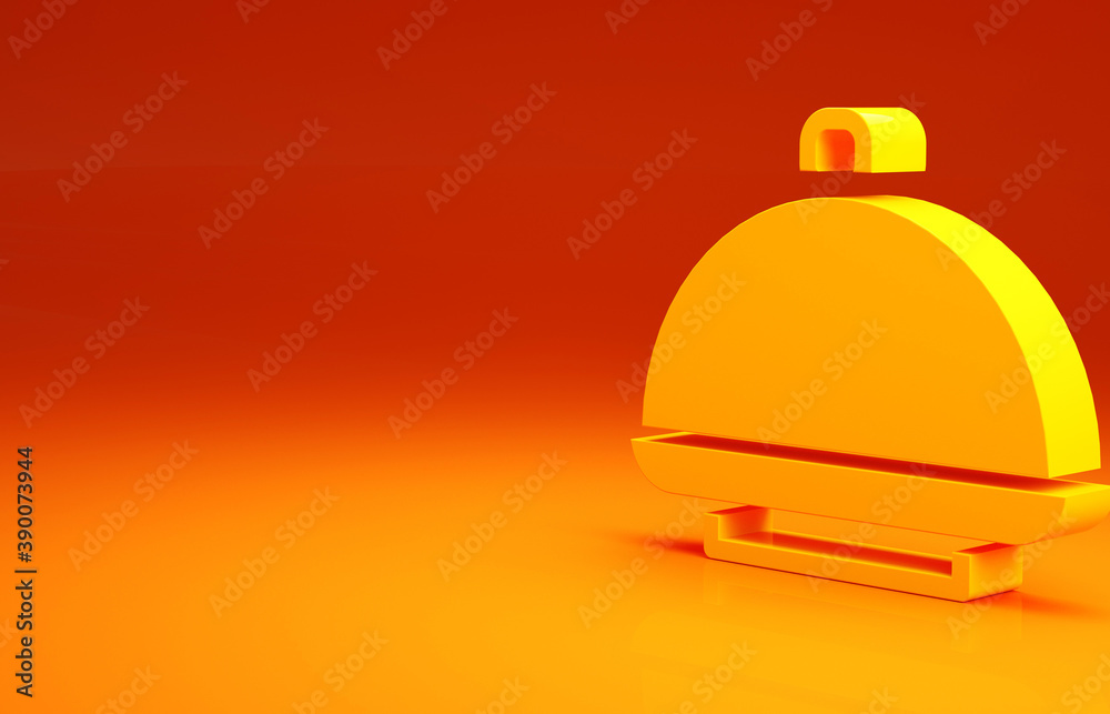 Yellow Covered with a tray of food icon isolated on orange background. Tray and lid sign. Restaurant