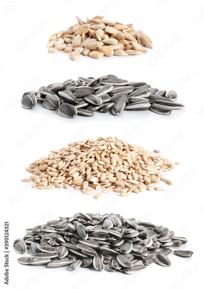 Sunflower seeds on white background