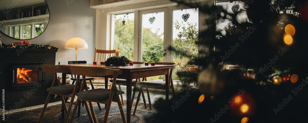 Family home decorated for Christmas eve