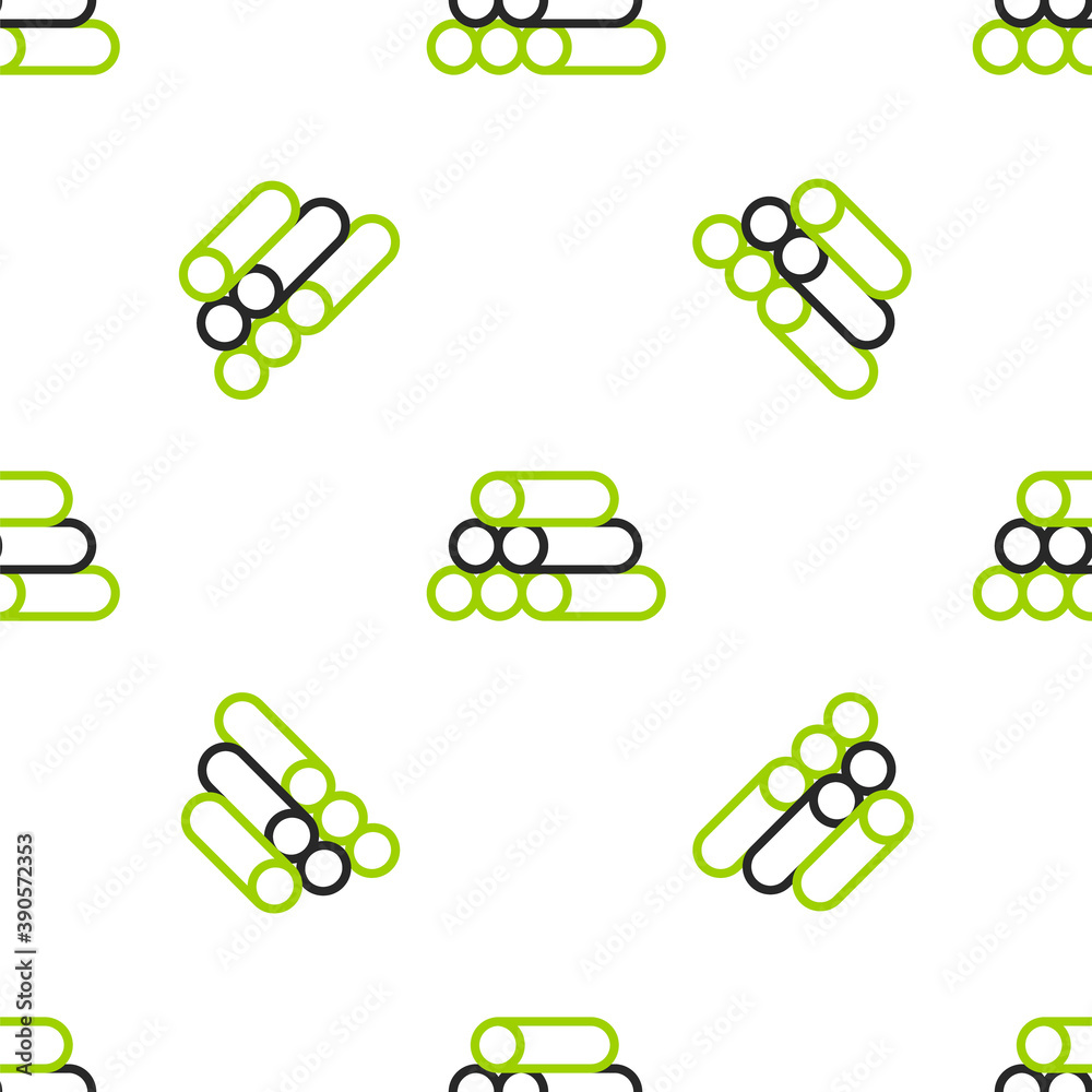 Line Wooden logs icon isolated seamless pattern on white background. Stack of firewood. Vector.