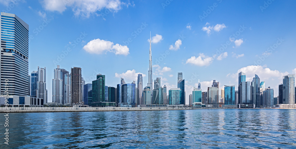 Amazing panoramatic view on Dubai city center skyline, United Arab Emirates