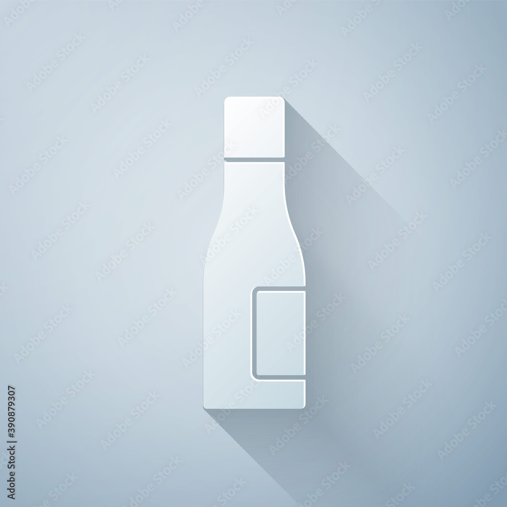 Paper cut Bottle of water icon isolated on grey background. Soda aqua drink sign. Paper art style. V