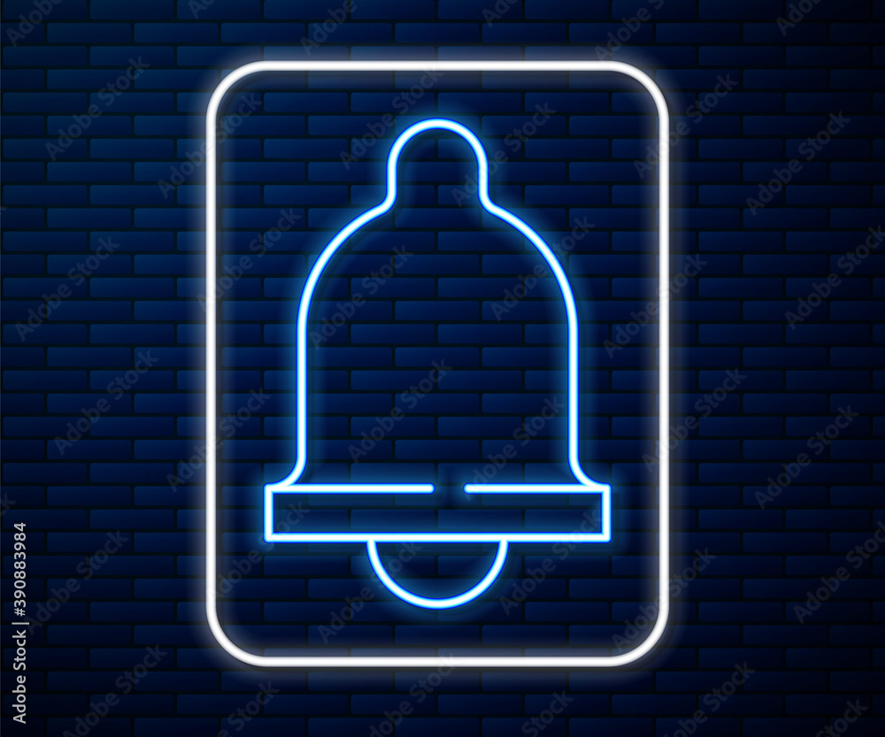 Glowing neon line Motion sensor icon isolated on brick wall background. Vector.